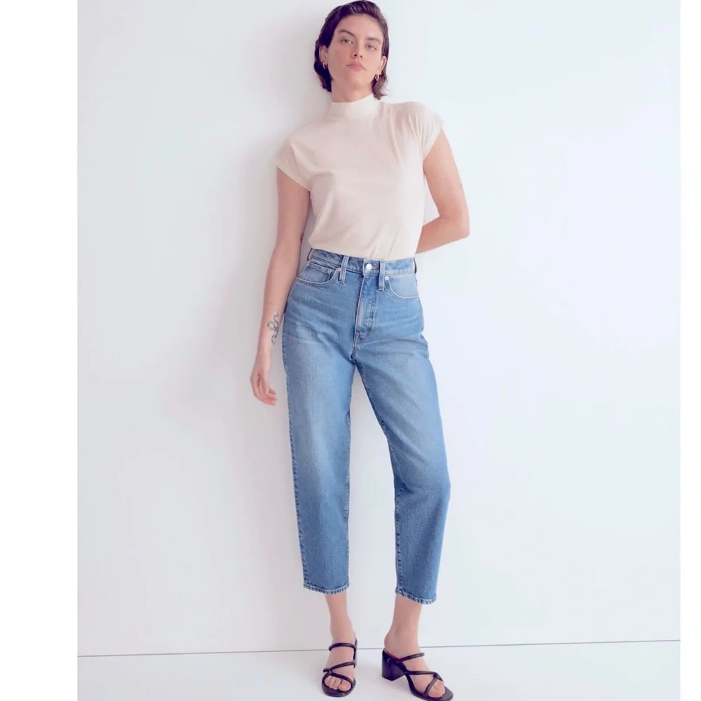 Madewell Women’s High Waisted Cropped Balloon Jeans Light Blue Wash Size 27 - Picture 2 of 15
